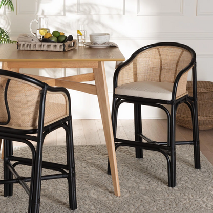 Black Rattan Bar Stool Chair With Back
