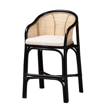 Black Rattan Bar Stool Chair With Back