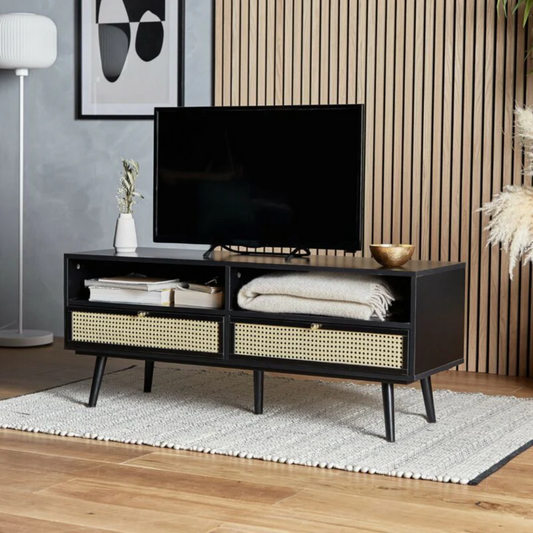 Black Rattan TV Cabinet