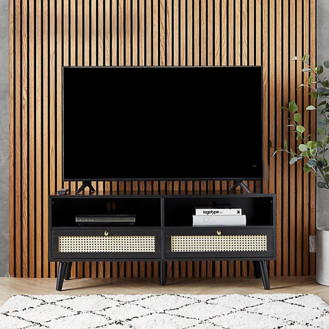 Black Rattan TV Cabinet