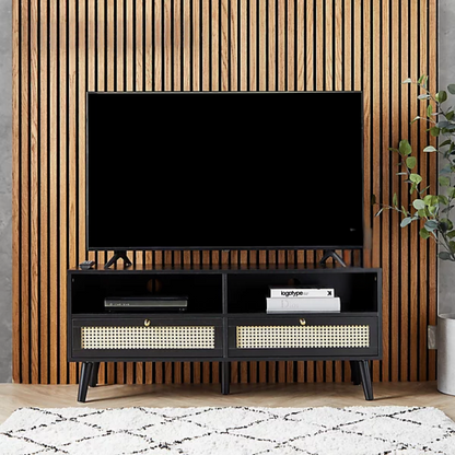 Black Rattan TV Cabinet