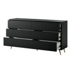 Fluted Wide Black Bedroom Drawers
