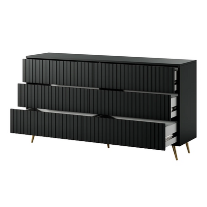 Fluted Wide Black Bedroom Drawers