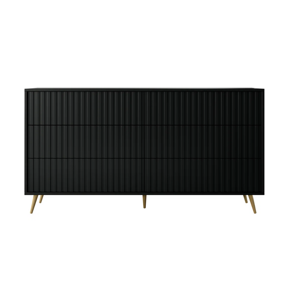 Fluted Wide Black Bedroom Drawers