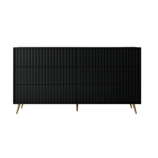 Fluted Wide Black Bedroom Drawers