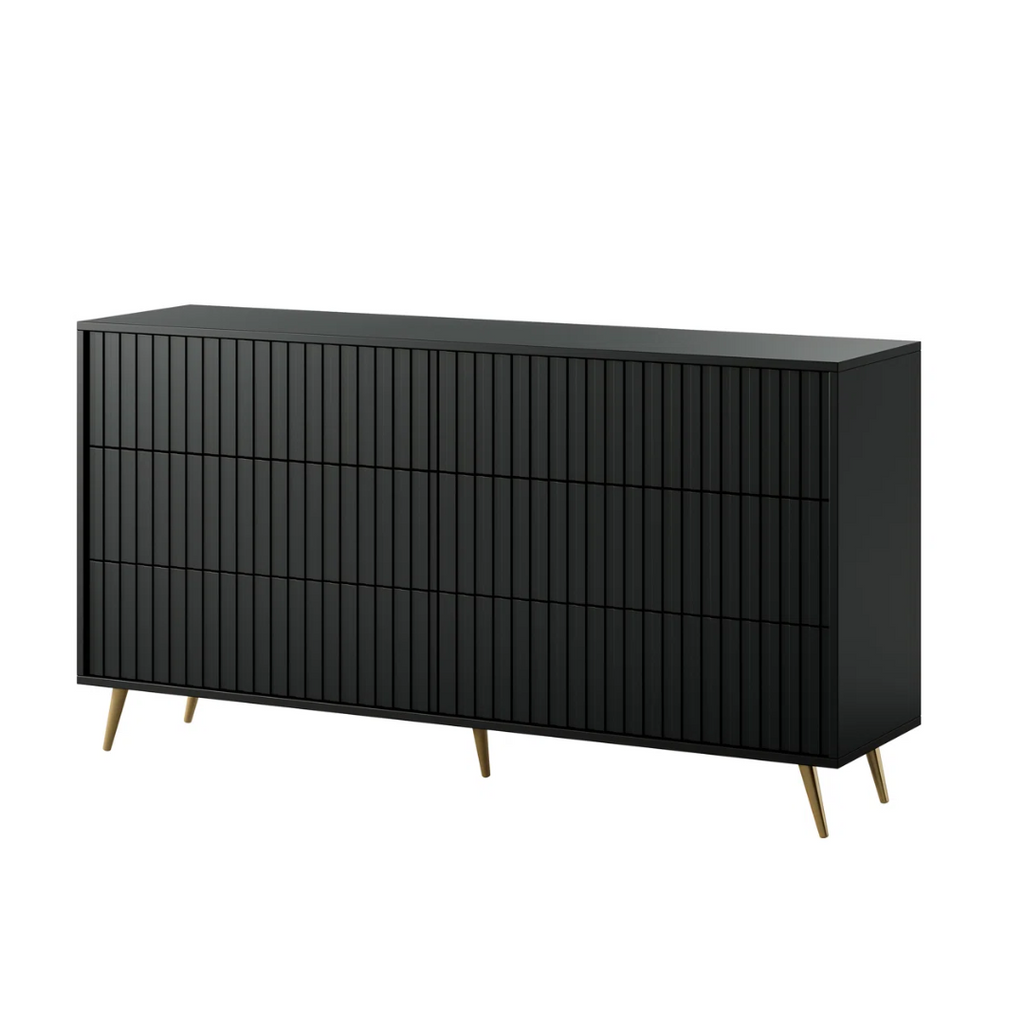 Fluted Wide Black Bedroom Drawers