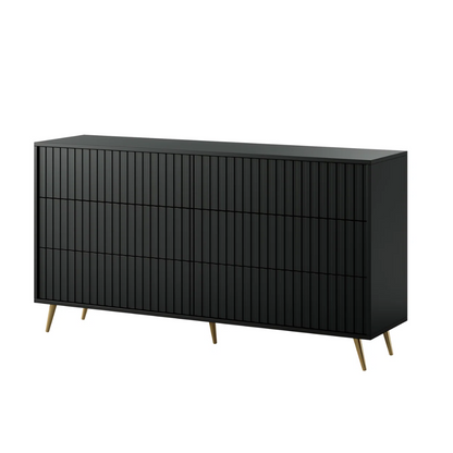 Fluted Wide Black Bedroom Drawers