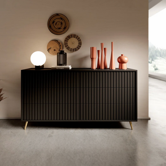 Fluted Wide Black Bedroom Drawers