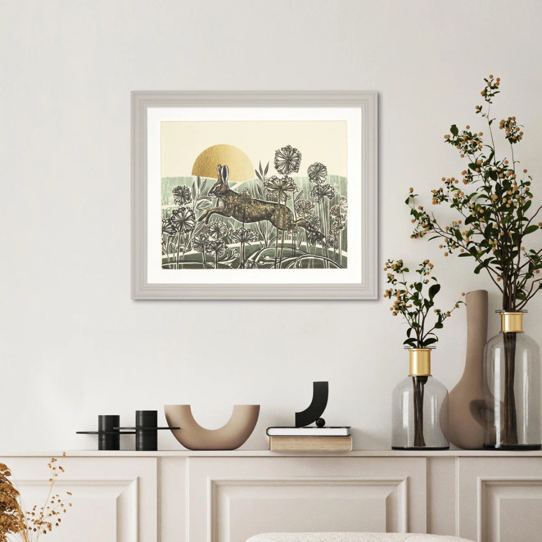 Block Print Modern Folk Wall Art, set in a modern home.
