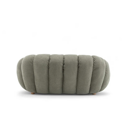 Boucle Sage Light Green Sofa, back view.