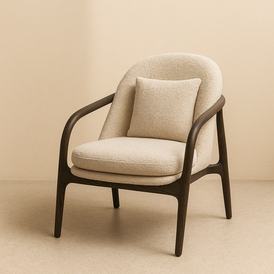 Beige armchair with a pillow on a beige background