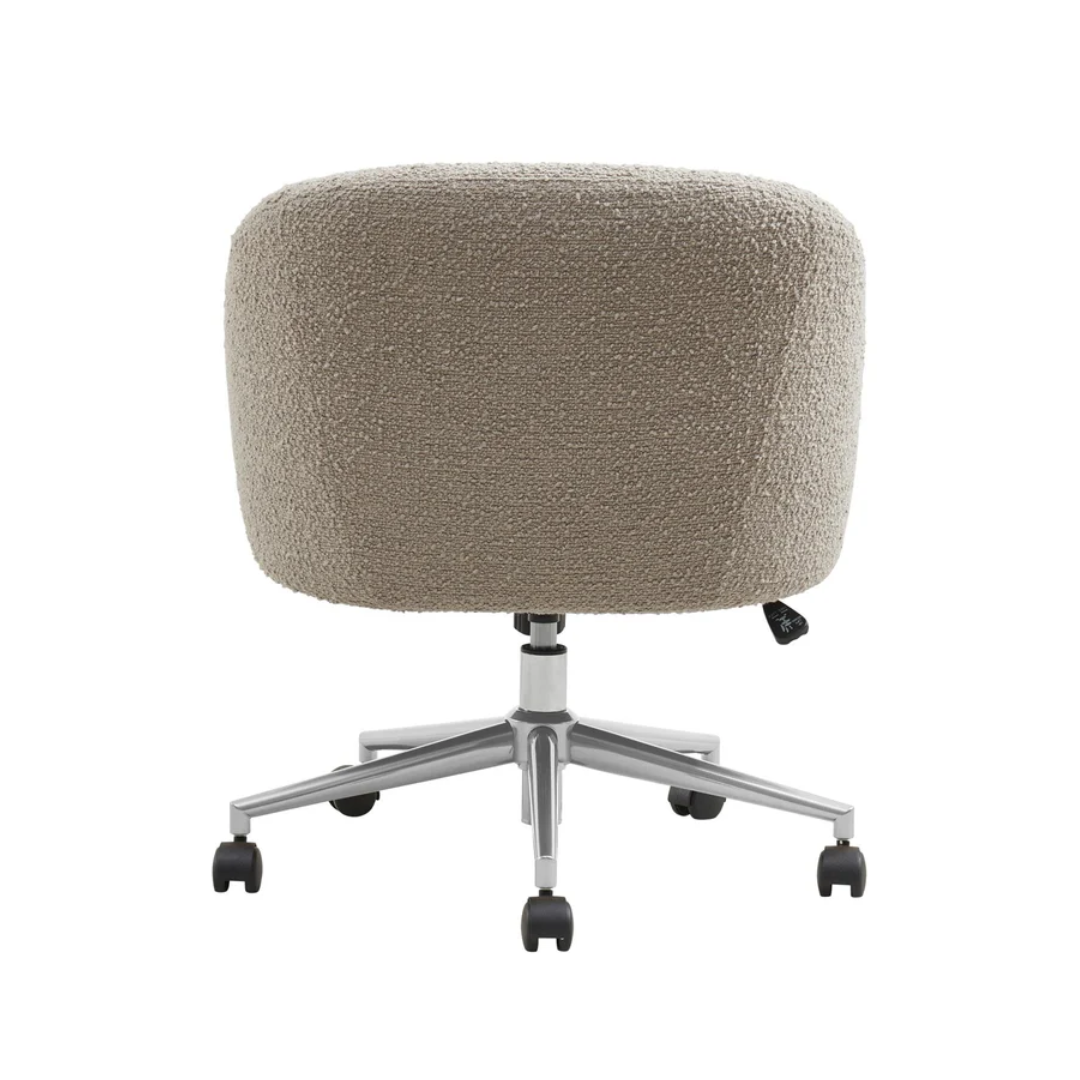 Beige office chair with a textured seat and metallic base on a white background