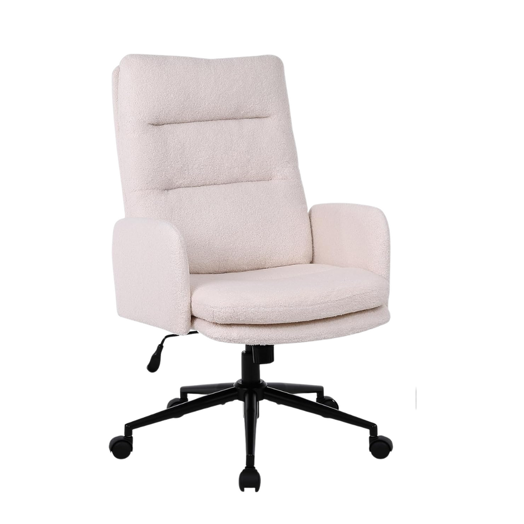 Boucle cream office chairs With Wheels