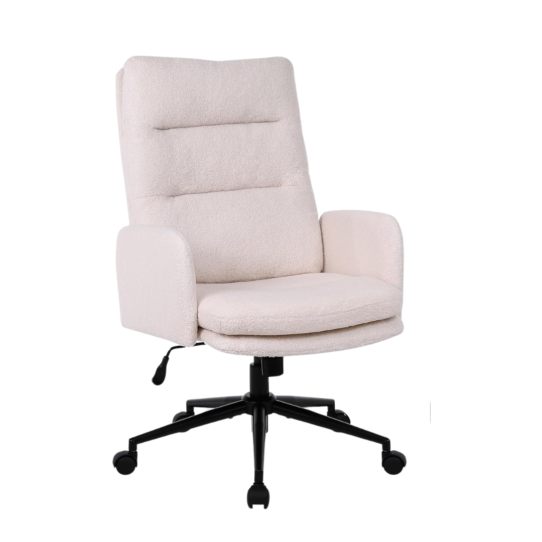 Boucle cream office chairs With Wheels