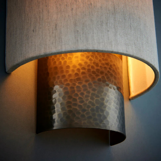 Wall-mounted lamp with textured shade and metallic base