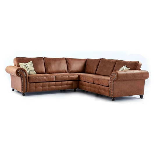 Brown leather sectional sofa on a white background