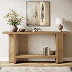 Chunky Wood Console Table, front view in model home.