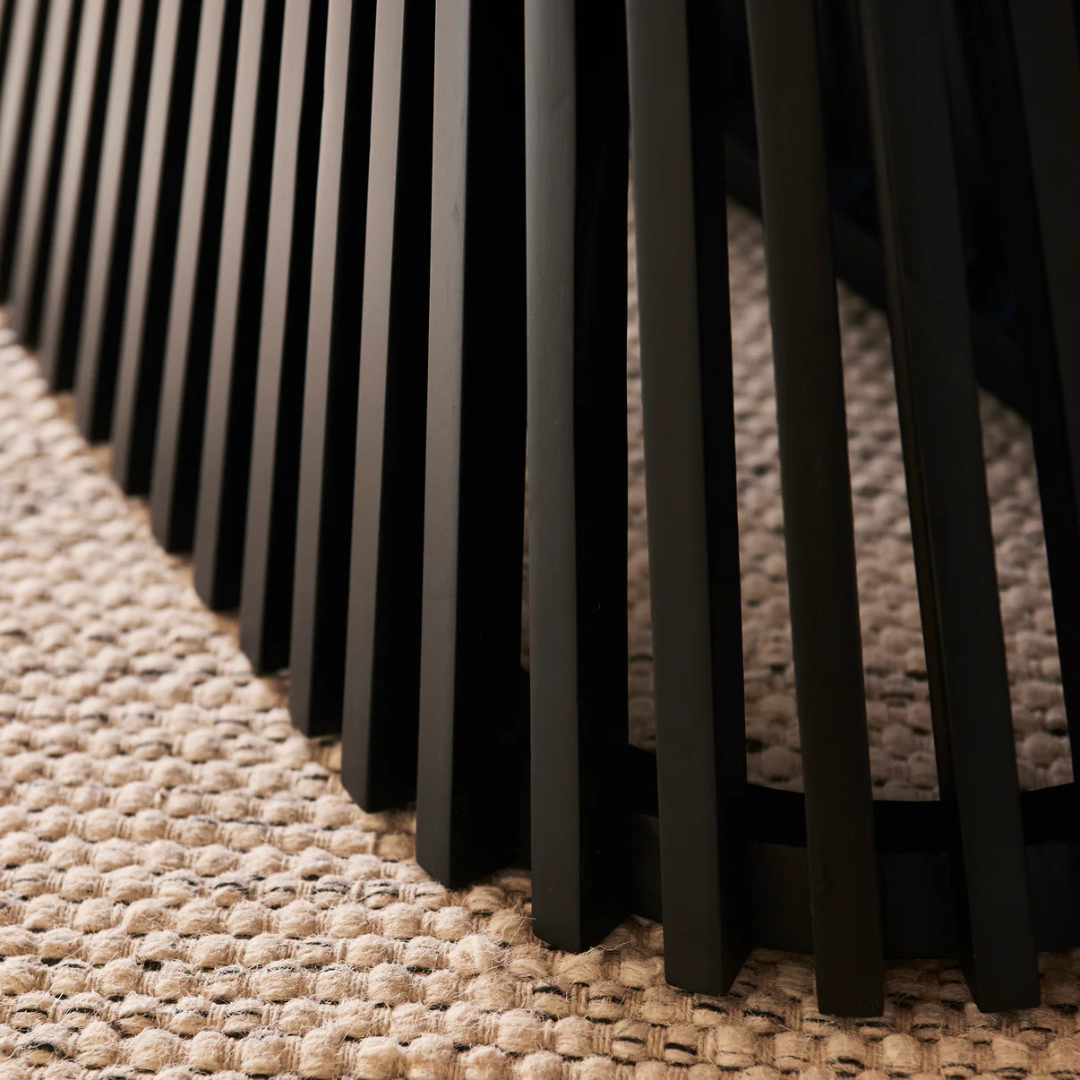 Ciera Oval Wood Coffee Table-Black, close up to slats.