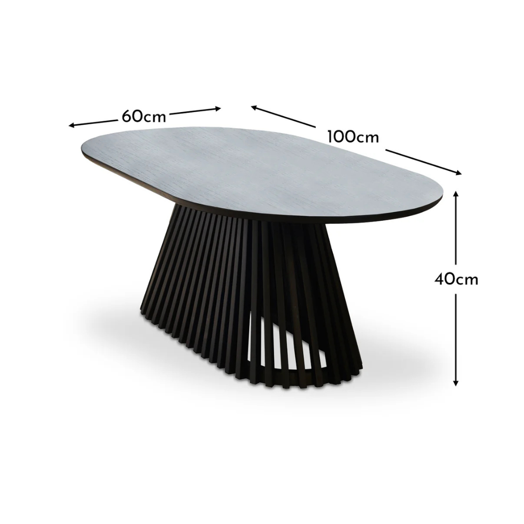 Ciera Oval Wood Coffee Table-Black, dimensions.