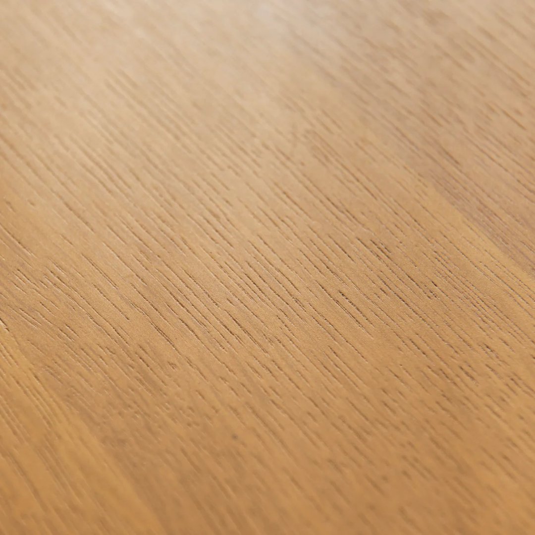 Ciera Oval Wood Coffee Table-Light Oak, close up to table top wood finish.