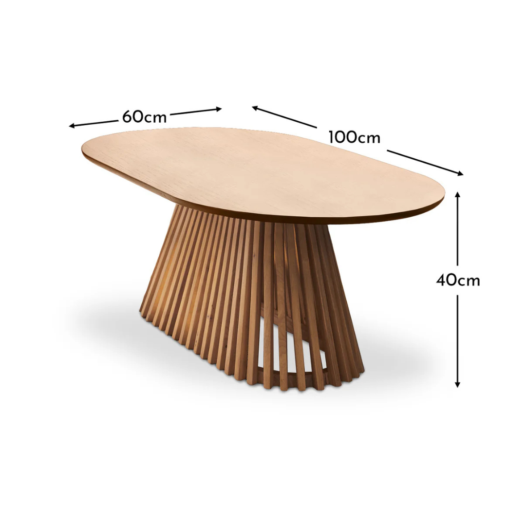 Ciera Oval Wood Coffee Table-Light Oak, dimensions.
