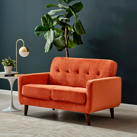 Contemporary 2-Seater Burnt Orange Sofa, set in a modern living room.