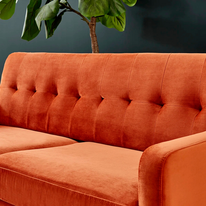 Contemporary 3-Seater Burnt Orange Sofa, set in a modern home, close up of sofas design.