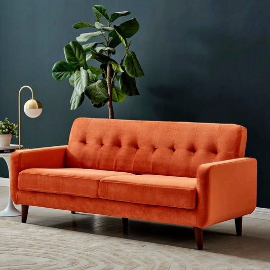 Contemporary 3-Seater Burnt Orange Sofa, set in a modern home, angled view.