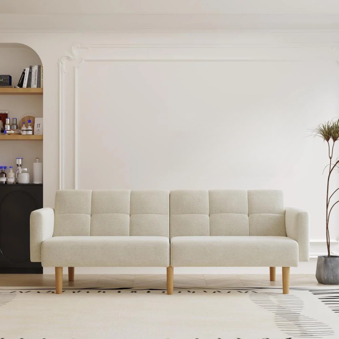 Contemporary Beige 3 Seater Sofa Bed
