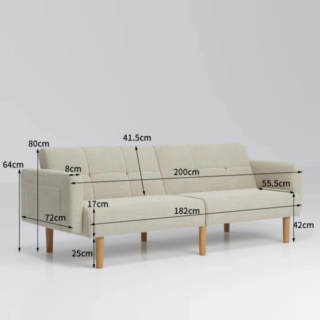 Contemporary Beige 3 Seater Sofa Bed