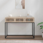 Contemporary Console Table With Drawers, set in a model home.