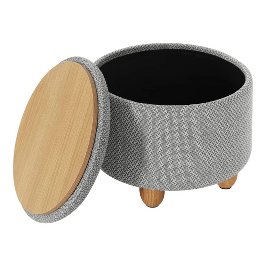 Contemporary Round Ottomans With Storage, light grey.