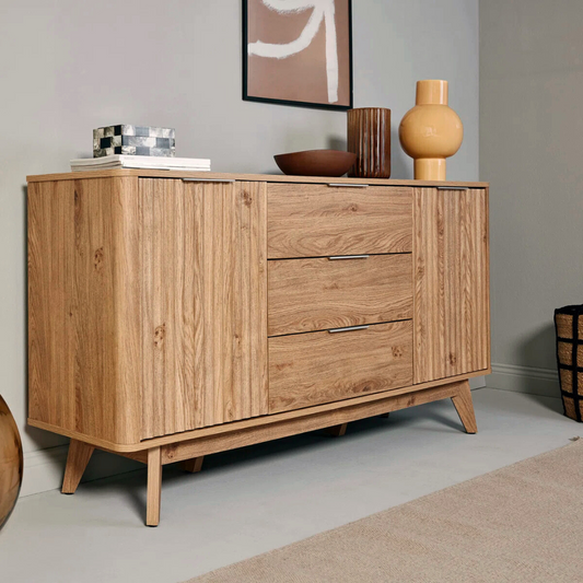 Contemporary Sideboard With Storage, angled view in a model home.