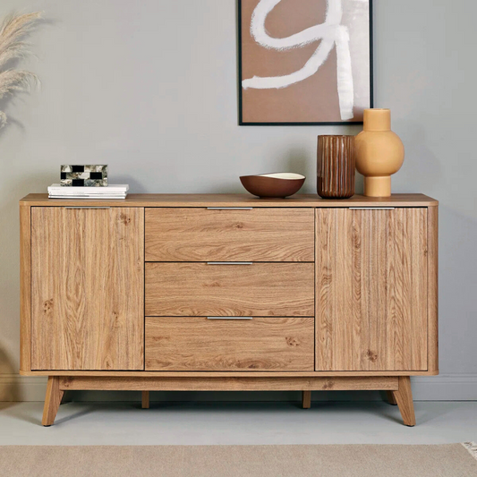 Contemporary Sideboard With Storage, front view, in a model home.