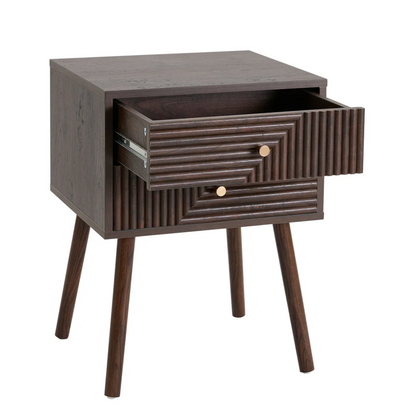 Contemporary Walnut Bedside Table - Two Drawer