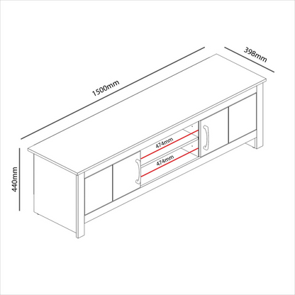 Contemporary White TV Unit, dimensions.