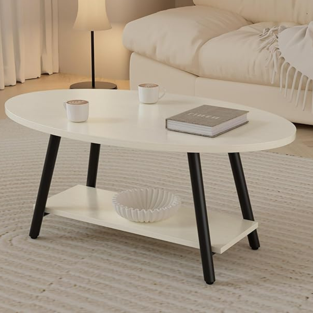 Contemporary Wooden Coffee Table, white. in a modern living space.