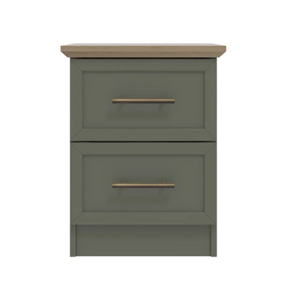 Contemporary Sage Green Bedside Table, front view, white background.