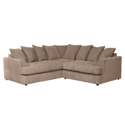 Cord Fabric Coffee Brown L Shape Sofa, white background, front view.
