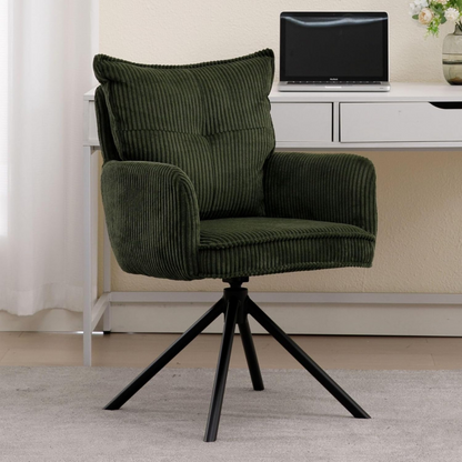 green corduroy swivel desk chair without wheels in home office