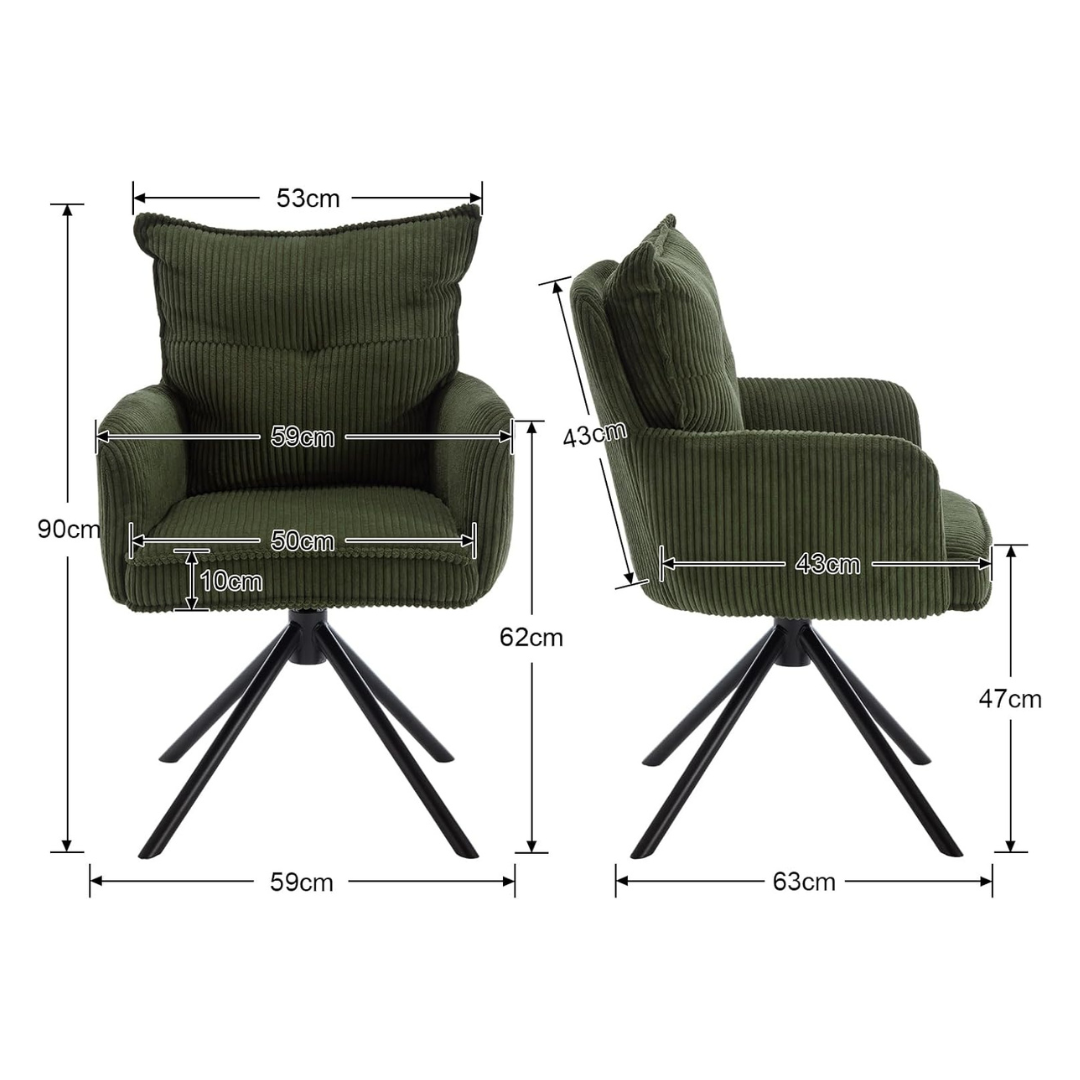 corduroy swivel desk chair without wheels in home office, dimensions