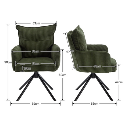 corduroy swivel desk chair without wheels in home office, dimensions