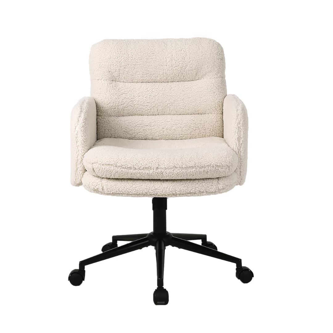 Cream Boucle Swivel Office Chair