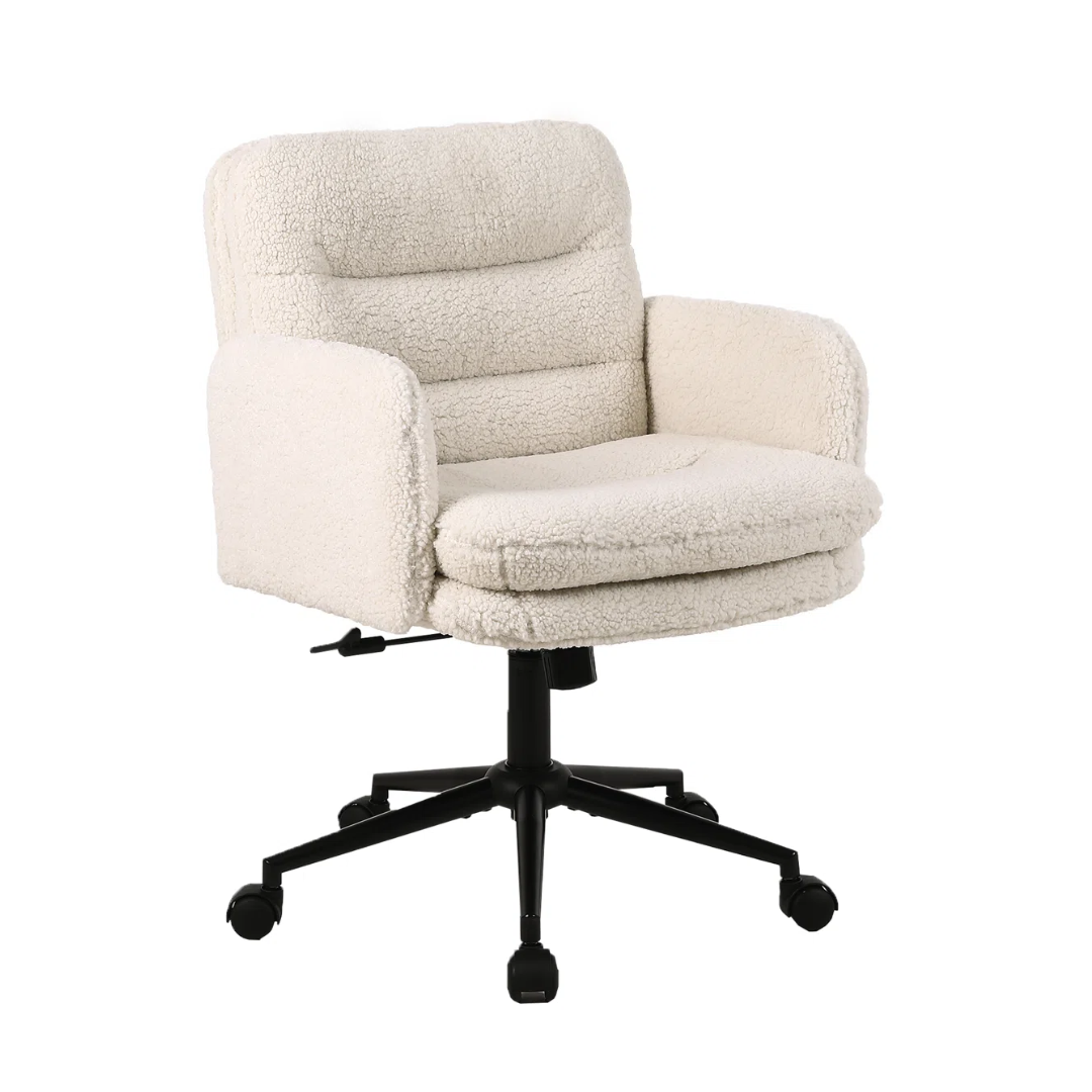 Cream Boucle Swivel Office Chair