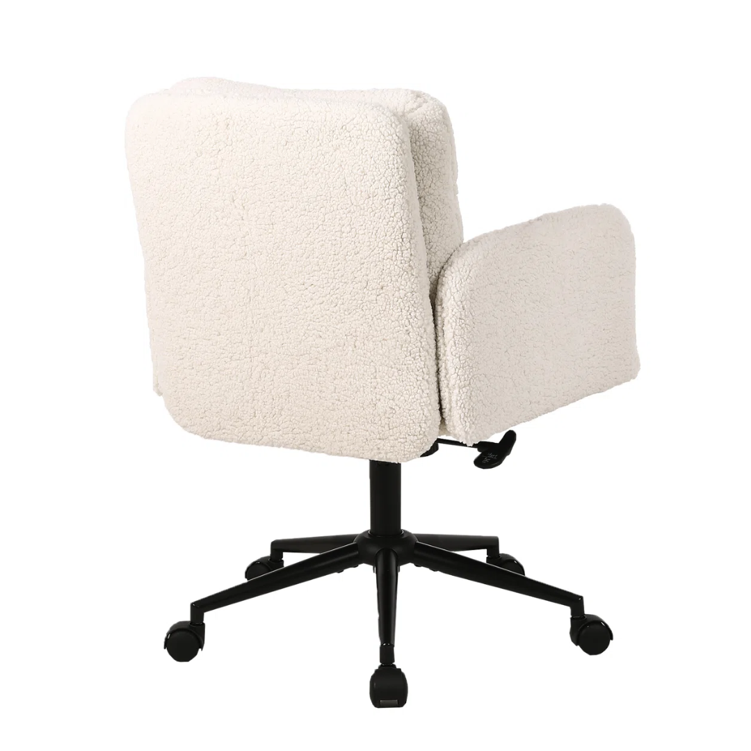 Cream Boucle Swivel Office Chair