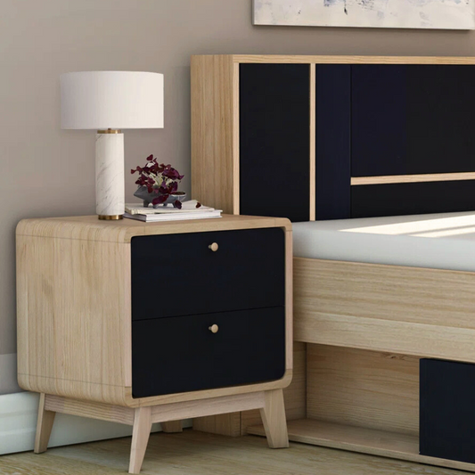 Curved Modern Luxury Bedside Table, set in a modern home.