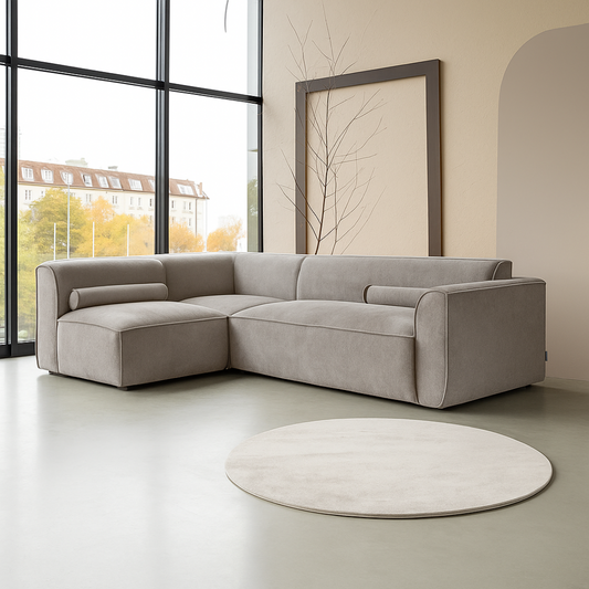 Dark Beige Contemporary Sofa Sectional Modular, angled view in a modern home.