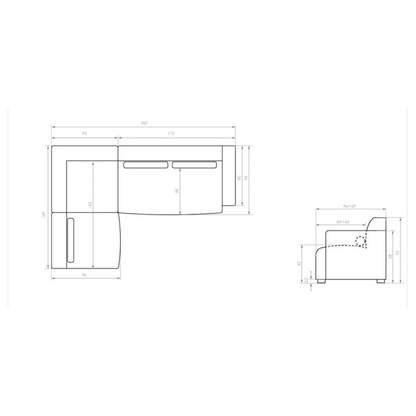 Dark Beige Contemporary Sofa Sectional Modular, dimensions.