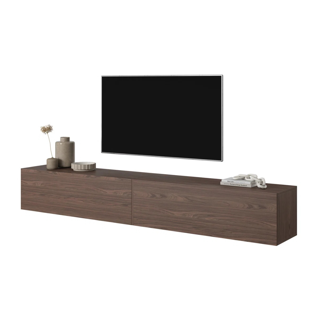 Dark Brown Floating Wall Unit, white background.