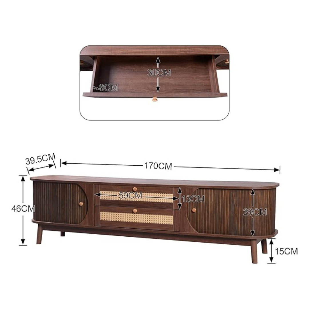 Dark Brown Scandinavian TV Stand, dimensions.